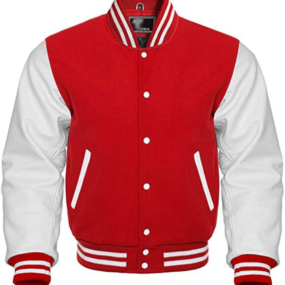 Men’s Red and White College Varsity Bomber Jacket